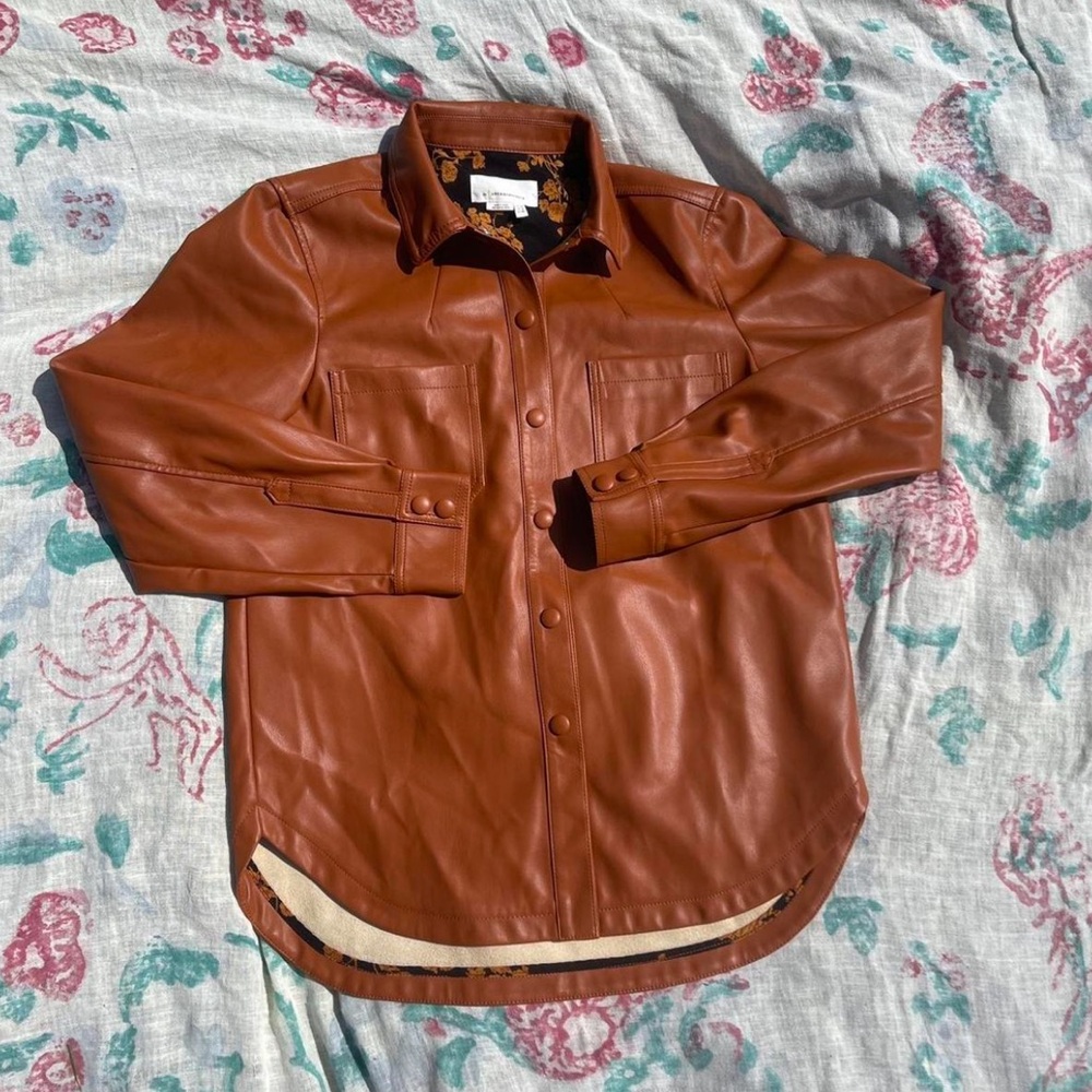 anthropologie brown vegan leather short and jacket set - Picture 6 of 8